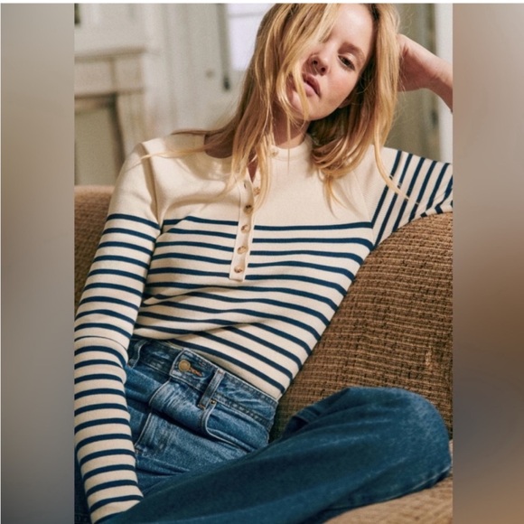 Sezane Sweaters - Sezane Alexis Striped Long Sleeve 100% Cotton Henley sweater size M